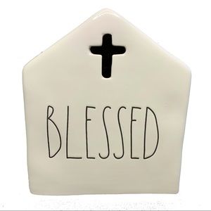 Rae Dunn Holiday Decor farmhouse “BLESSED” ceramic house with cross
